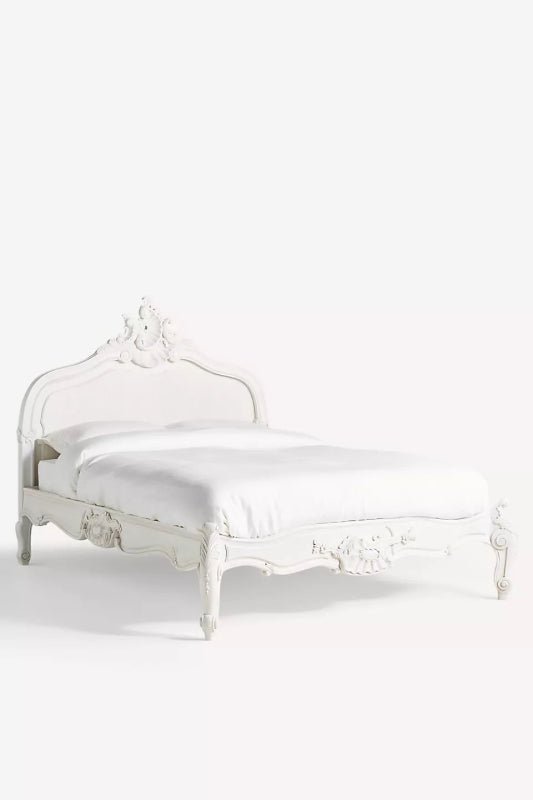 Handmade Luxury White Solid Wood Carved Menara Platform Bed Bed - Bone Inlay Furnitures