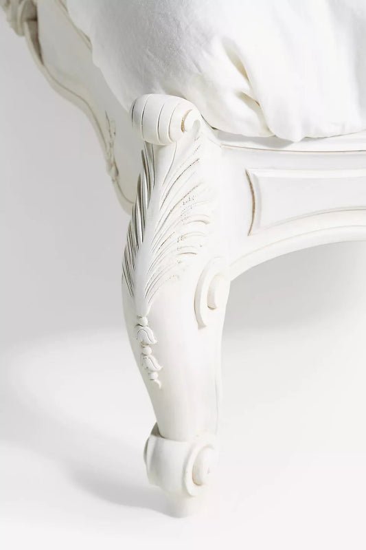 Handmade Luxury White Solid Wood Carved Menara Platform Bed Bed - Bone Inlay Furnitures