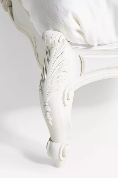 Handmade Luxury White Solid Wood Carved Menara Platform Bed Bed - Bone Inlay Furnitures