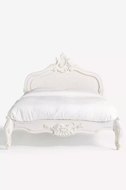 Handmade Luxury White Solid Wood Carved Menara Platform Bed Bed - Bone Inlay Furnitures