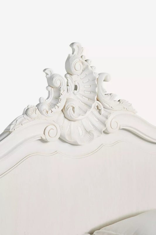 Handmade Luxury White Solid Wood Carved Menara Platform Bed Bed - Bone Inlay Furnitures