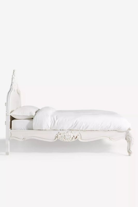 Handmade Luxury White Solid Wood Carved Menara Platform Bed Bed - Bone Inlay Furnitures