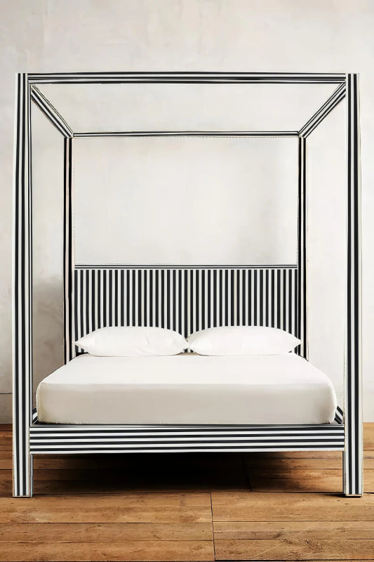 Handmade Modern Waterfall Design Luxury Bone Inlay Canopy Bed Bed - Bone Inlay Furnitures