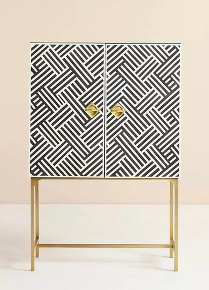 Handmade Optical Bone Inlay Bar Cabinet Bar Cabinet - Bone Inlay Furnitures