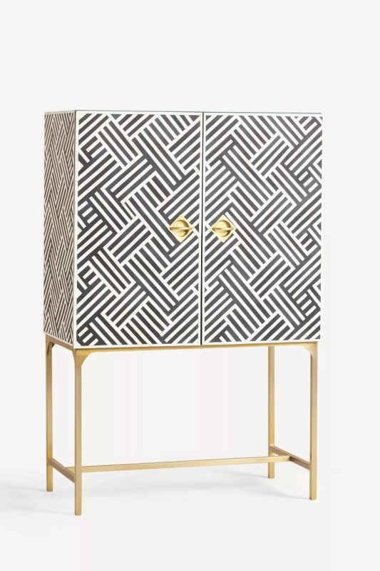 Handmade Optical Bone Inlay Bar Cabinet Bar Cabinet - Bone Inlay Furnitures
