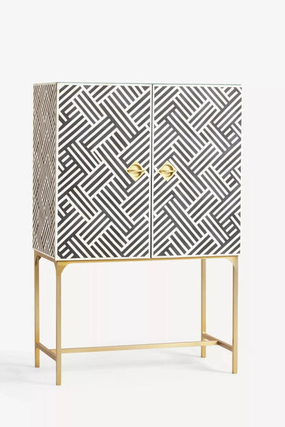 Handmade Optical Bone Inlay Bar Cabinet Bar Cabinet - Bone Inlay Furnitures