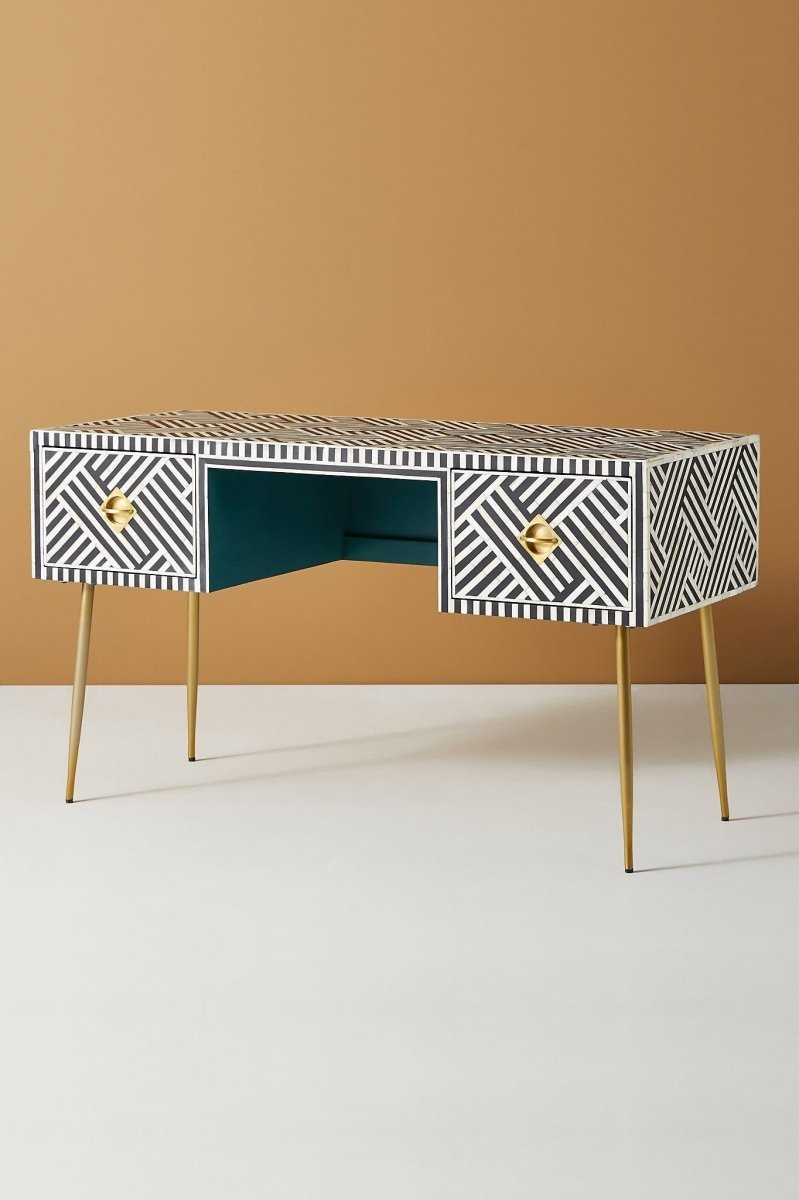 Handmade Optical Bone Inlay Work Desk | Home Office Laptop Desk