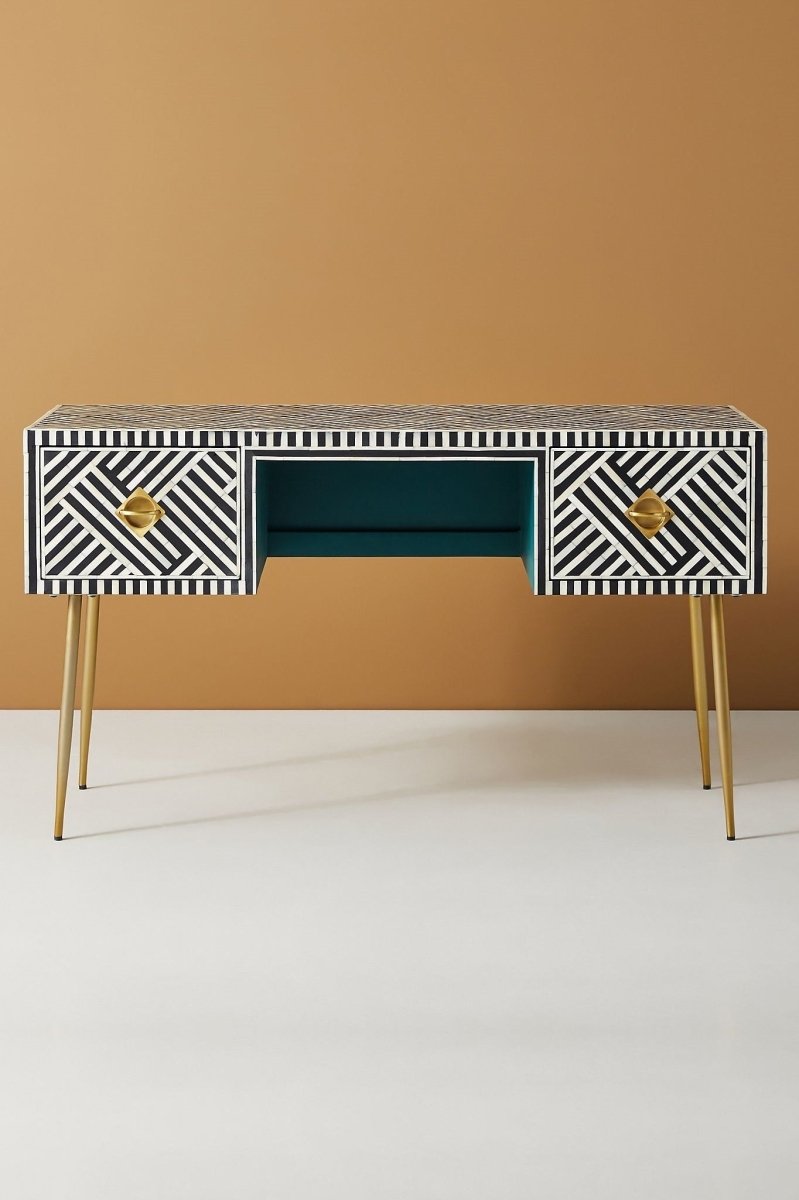 Handmade Optical Bone Inlay Work Desk | Home Office Laptop Desk