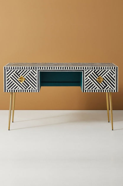 Handmade Optical Bone Inlay Work Desk | Home Office Laptop Desk