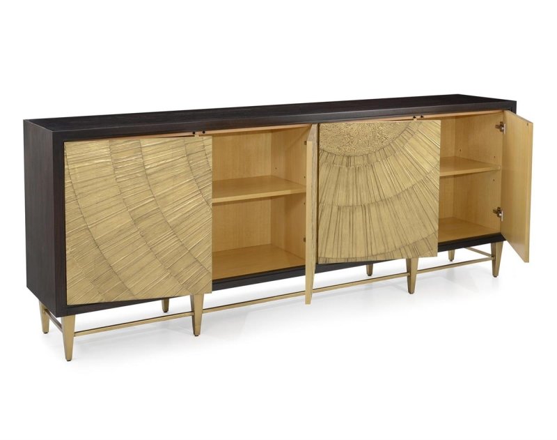 Handmade Radiate Design Four Door Gold Coast Finish Storage Credenza Credenza - Bone Inlay Furnitures