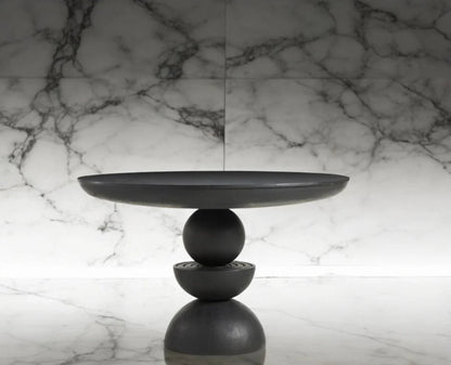 Handmade Round Designer Black Color Dining Table Dining Table - Bone Inlay Furnitures