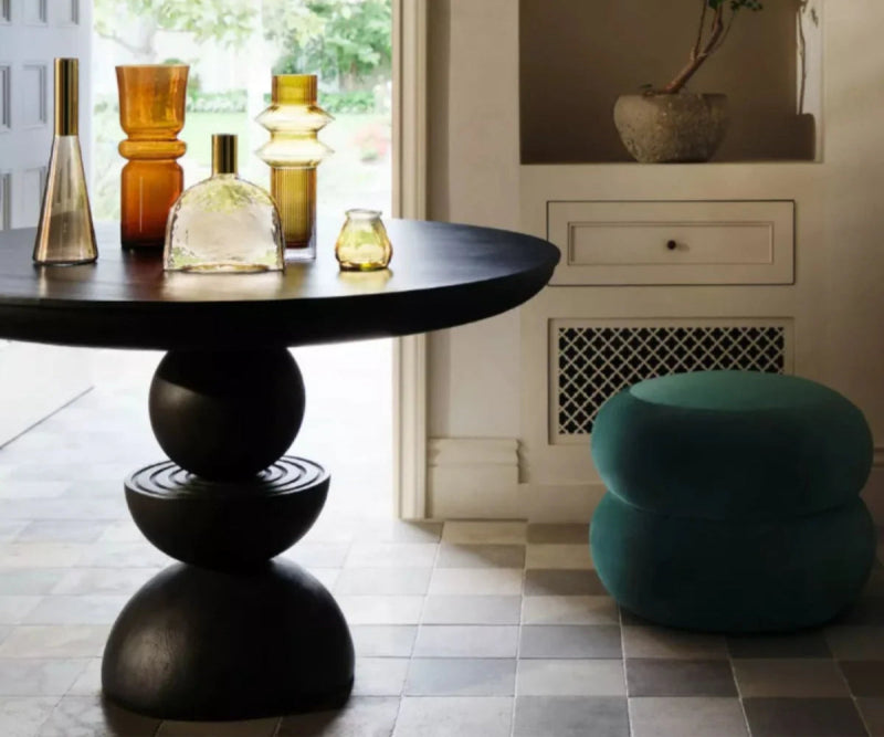 Handmade Round Designer Black Color Dining Table Dining Table - Bone Inlay Furnitures