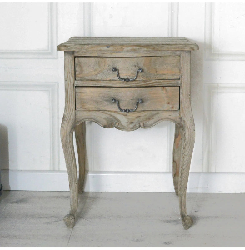 Handmade Rustic French Style Solid Wood Nightstand With Two Drawers Nightstand - Bone Inlay Furnitures