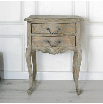 Handmade Rustic French Style Solid Wood Nightstand With Two Drawers Nightstand - Bone Inlay Furnitures