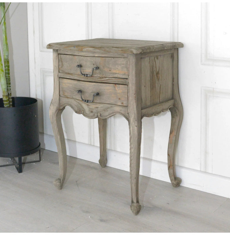 Handmade Rustic French Style Solid Wood Nightstand With Two Drawers Nightstand - Bone Inlay Furnitures