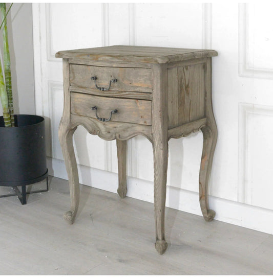 Handmade Rustic French Style Solid Wood Nightstand With Two Drawers Nightstand - Bone Inlay Furnitures