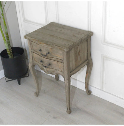 Handmade Rustic French Style Solid Wood Nightstand With Two Drawers Nightstand - Bone Inlay Furnitures