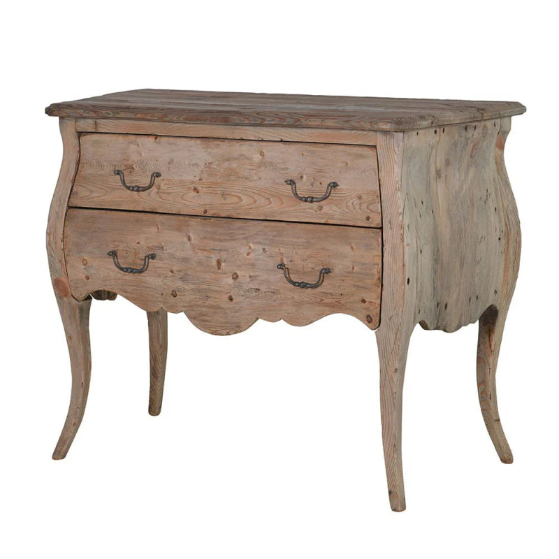 Handmade Rustic Solid Wood Two Drawer Chest Nightstand - Bone Inlay Furnitures