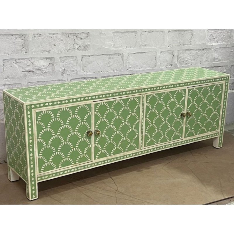 Handmade Sea Green Bone Inlay Sideboard | Four Doors Storage Unit Buffet & Sideboard - Bone Inlay Furnitures
