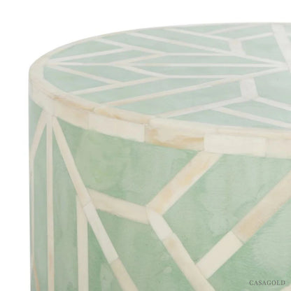Handmade Sea Green Color Bone Inlay Drum Side Table | Coffee Table Coffe Table - Bone Inlay Furnitures