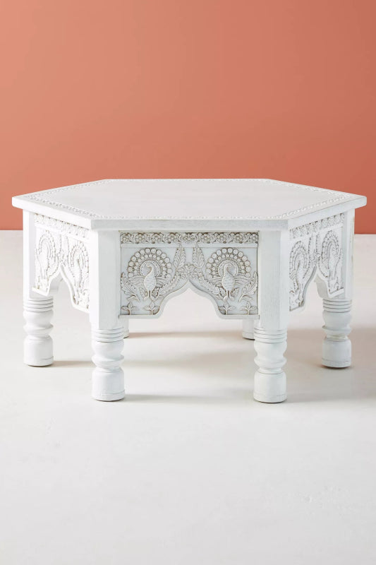 Handmade Stunning Carved Wooden Peacock Storage Drawer Coffee Table Coffee Table - Bone Inlay Furnitures