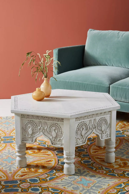 Handmade Stunning Carved Wooden Peacock Storage Drawer Coffee Table Coffee Table - Bone Inlay Furnitures