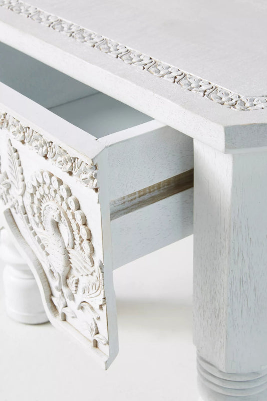 Handmade Stunning Carved Wooden Peacock Storage Drawer Coffee Table Coffee Table - Bone Inlay Furnitures