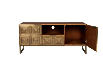 Handmade Two Door Art Deco Brass Metal Sideboard With A Drawer Sideboard - Bone Inlay Furnitures