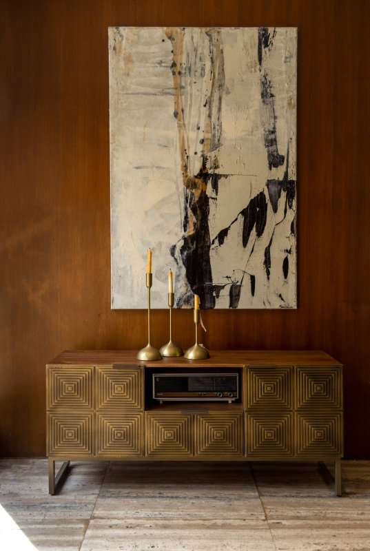 Handmade Two Door Art Deco Brass Metal Sideboard With A Drawer Sideboard - Bone Inlay Furnitures