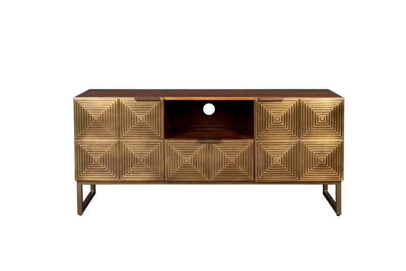 Handmade Two Door Art Deco Brass Metal Sideboard With A Drawer Sideboard - Bone Inlay Furnitures