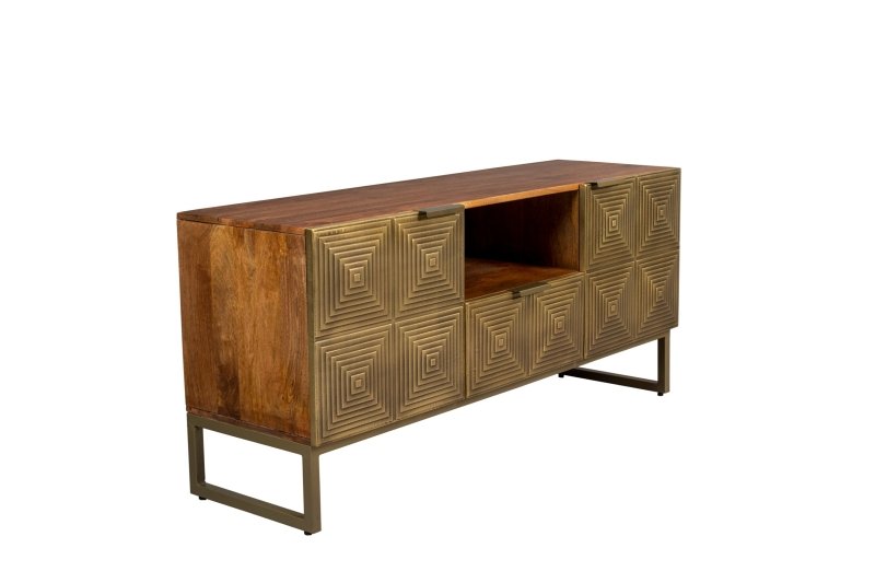 Handmade Two Door Art Deco Brass Metal Sideboard With A Drawer Sideboard - Bone Inlay Furnitures