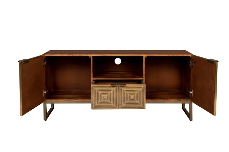 Handmade Two Door Art Deco Brass Metal Sideboard With A Drawer Sideboard - Bone Inlay Furnitures