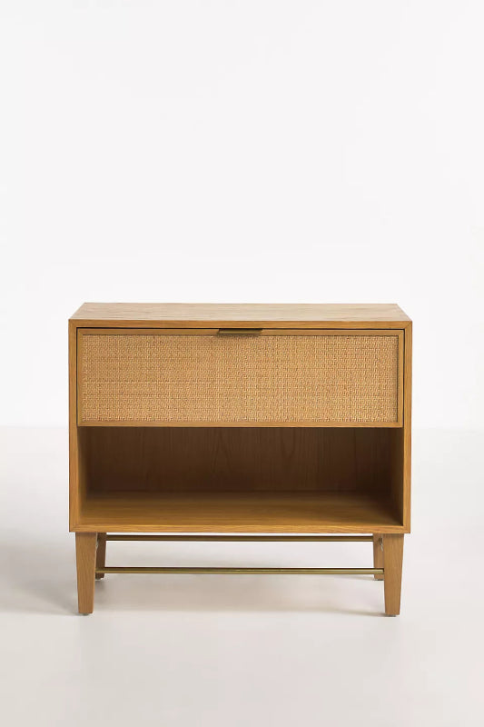 Handmade Wooden Cane Nightstand | Cane Bedroom Decor Nightstand - Bone Inlay Furnitures