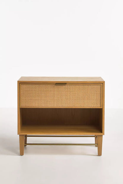 Handmade Wooden Cane Nightstand | Cane Bedroom Decor Nightstand - Bone Inlay Furnitures