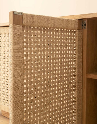 Handmade Wooden Natural Color Sideboard Four Door Caned Buffet Buffet & Sideboard - Bone Inlay Furnitures