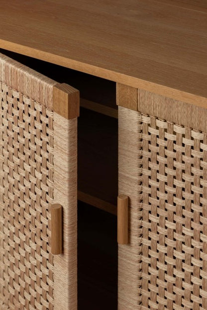 Handmade Wooden Natural Color Sideboard Four Door Caned Buffet Buffet & Sideboard - Bone Inlay Furnitures