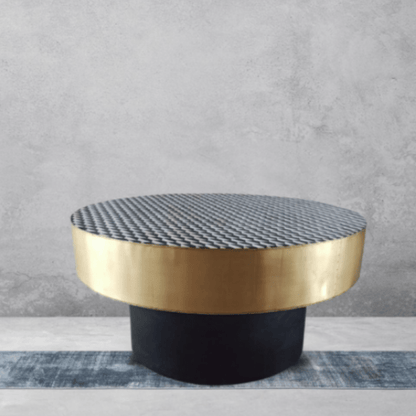 Heritage Inlay Geometric Top & Black Wooden Base Brass round coffee table Coffee Table - Bone Inlay Furnitures