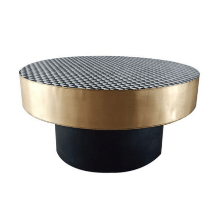Heritage Inlay Geometric Top & Black Wooden Base Brass round coffee table Coffee Table - Bone Inlay Furnitures