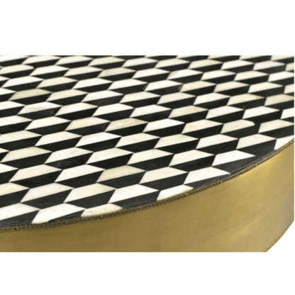 Heritage Inlay Geometric Top & Black Wooden Base Brass round coffee table Coffee Table - Bone Inlay Furnitures