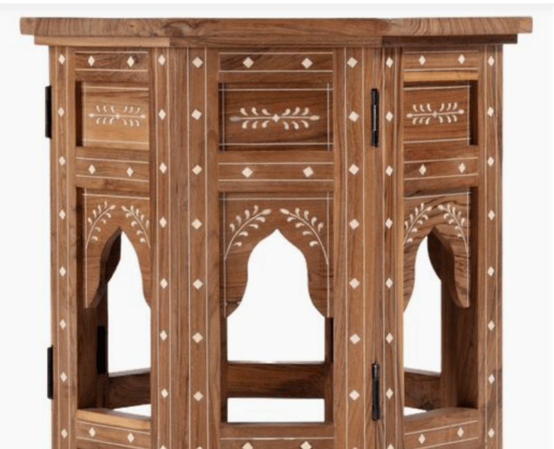 Hexagonal Bone Inlay Teak Wood Side Table - Indian Accent Furniture Side Table - Bone Inlay Furnitures