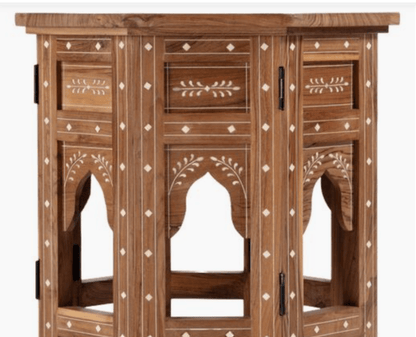 Hexagonal Bone Inlay Teak Wood Side Table - Indian Accent Furniture Side Table - Bone Inlay Furnitures