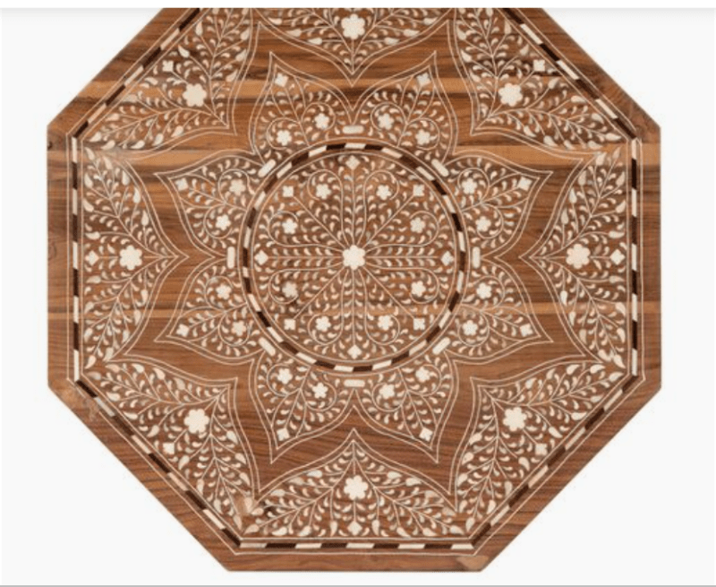 Hexagonal Bone Inlay Teak Wood Side Table - Indian Accent Furniture Side Table - Bone Inlay Furnitures
