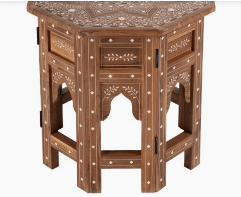 Hexagonal Bone Inlay Teak Wood Side Table - Indian Accent Furniture Side Table - Bone Inlay Furnitures