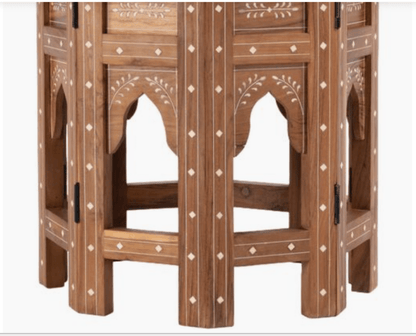 Hexagonal Bone Inlay Teak Wood Side Table - Indian Accent Furniture Side Table - Bone Inlay Furnitures