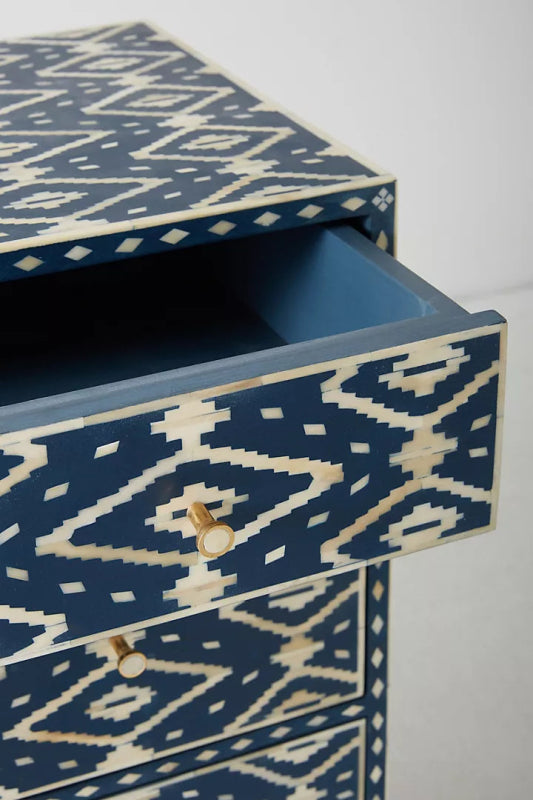 Ikkat Inlay Three-Drawer Dresser Chest of Drawers - Bone Inlay Furnitures