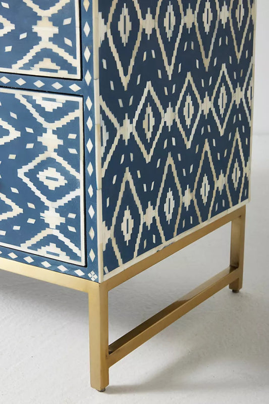 Ikkat Inlay Three-Drawer Dresser Chest of Drawers - Bone Inlay Furnitures