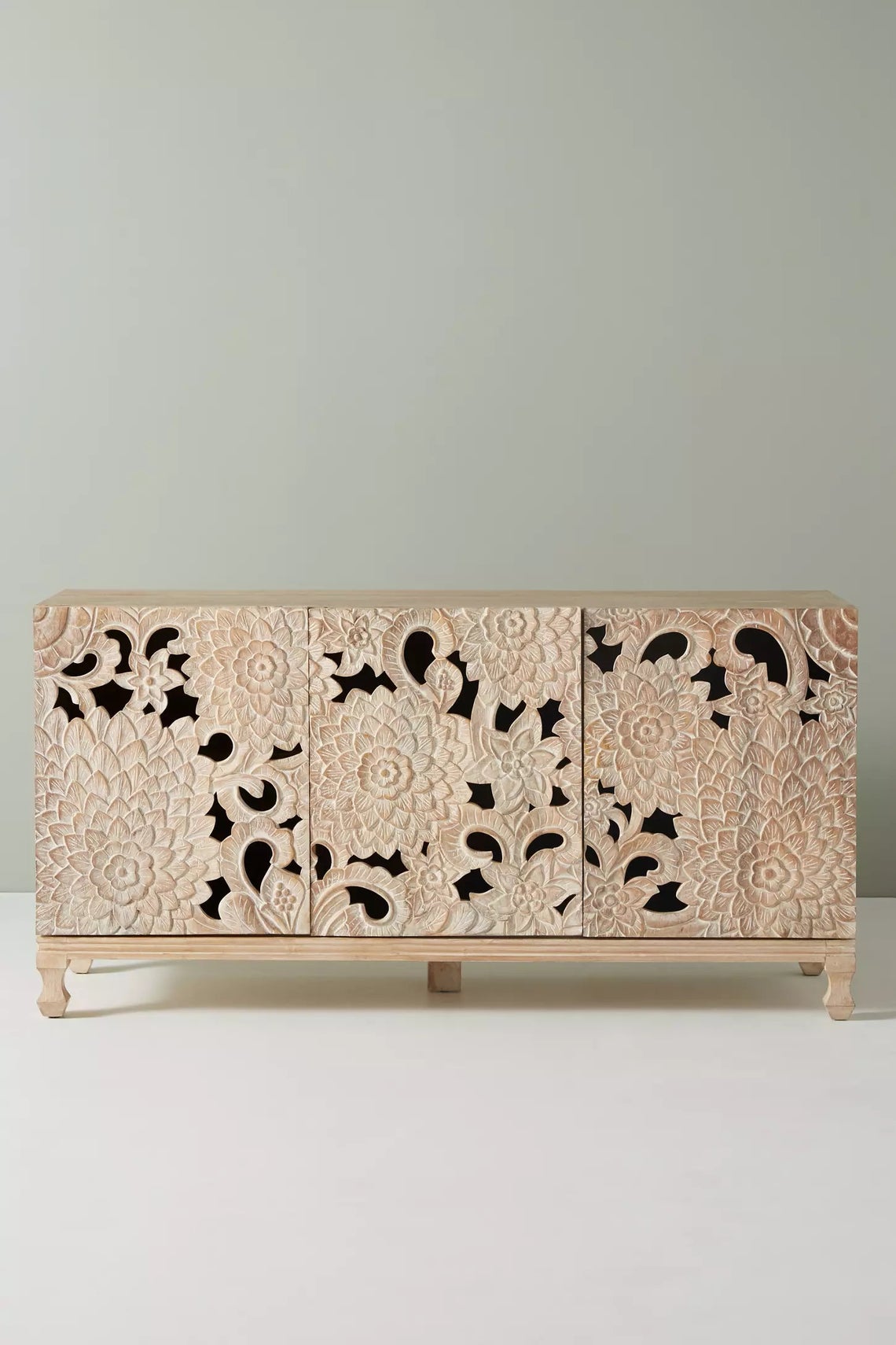 Hand Carved Lotus Sideboard - Artisanal Solid Wood Statement Piece
