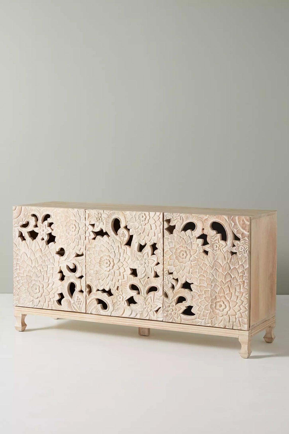 Hand Carved Lotus Sideboard - Artisanal Solid Wood Statement Piece