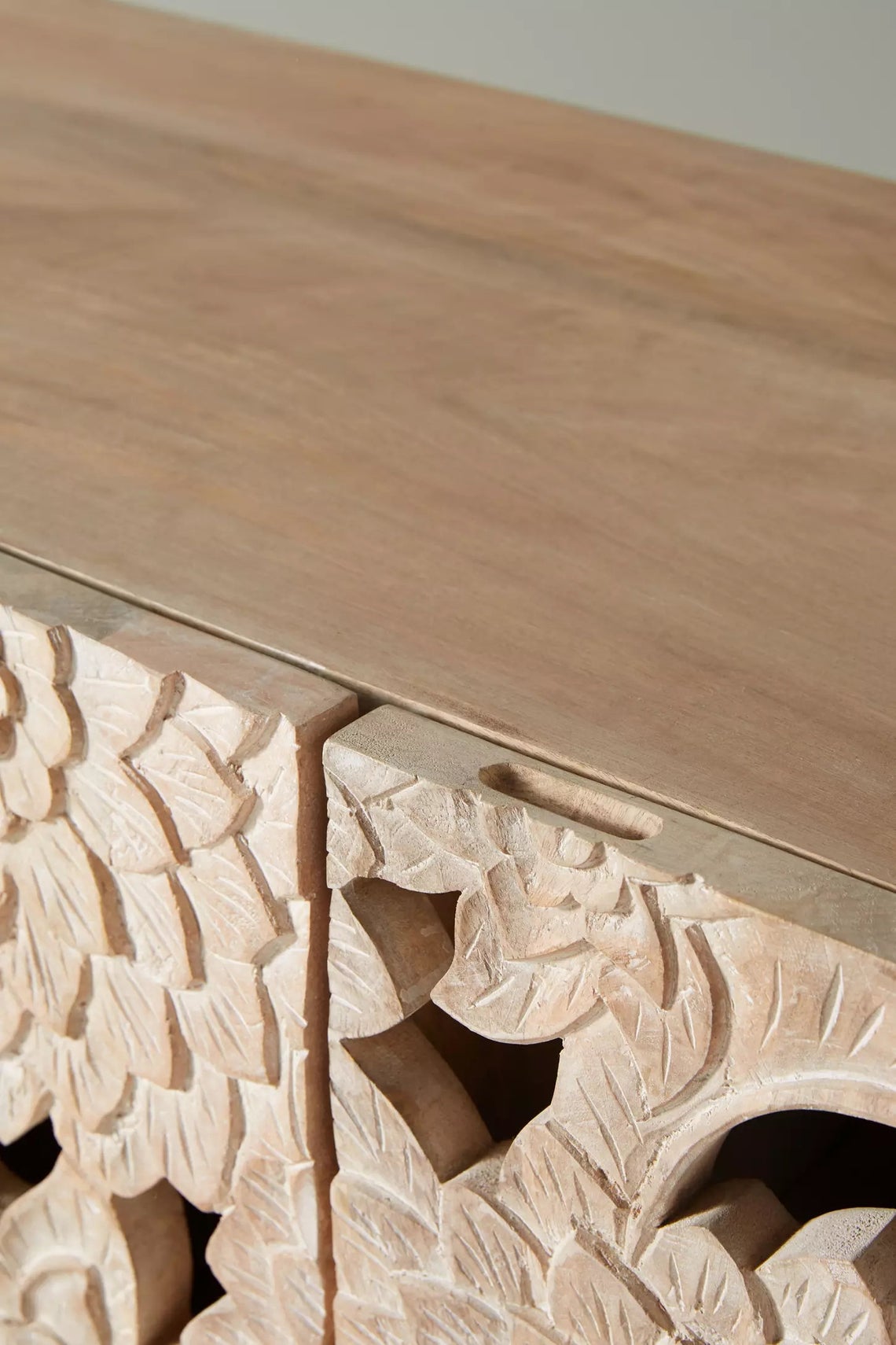 Hand Carved Lotus Sideboard - Artisanal Solid Wood Statement Piece