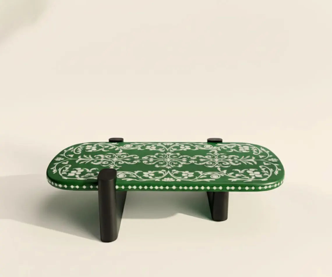 Handmade Wood Inlay Floral Coffee Table